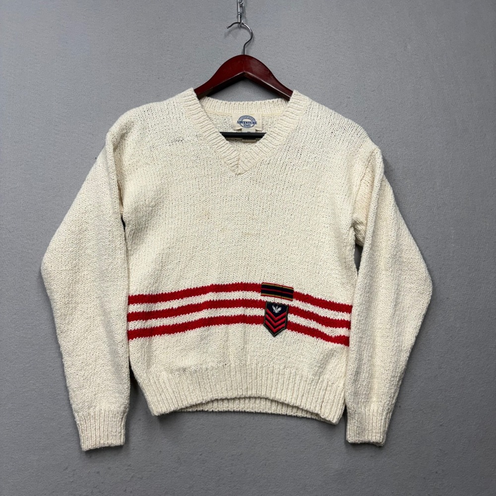 Jennifer Moore Sweater Women PS Adventure Petites V-Neck Nautical 90s Patch